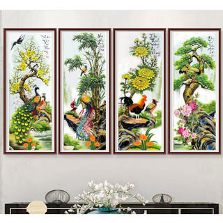 Tranh thêu  tứ quý tùng cúc trúc mai MN0120 ( 146x100)cm , mn0265 (150x100) cm- tranh chưa thêu