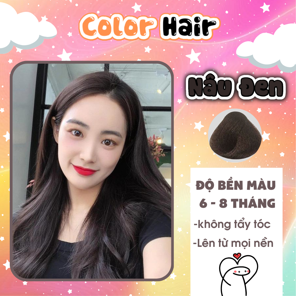 Thuốc nhuộm tóc, thuốc nhuộm tóc tại nhà Nâu Đen, tặng kèm oxy trợ dưỡng và bao tay