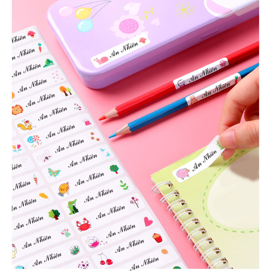 100 Sticker in tên bé dán đồ dùng học tập siêu bền