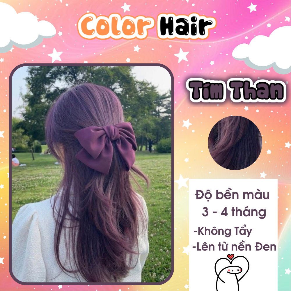 Thuốc nhuộm tóc, thuốc nhuộm tóc tại nhà màu TÍM THAN, tặng kèm oxy trợ dưỡng và bao tay