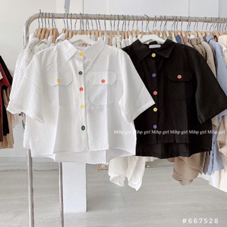 Áo sơ mi croptop bigsize tay ngắn phong cách tối giản 