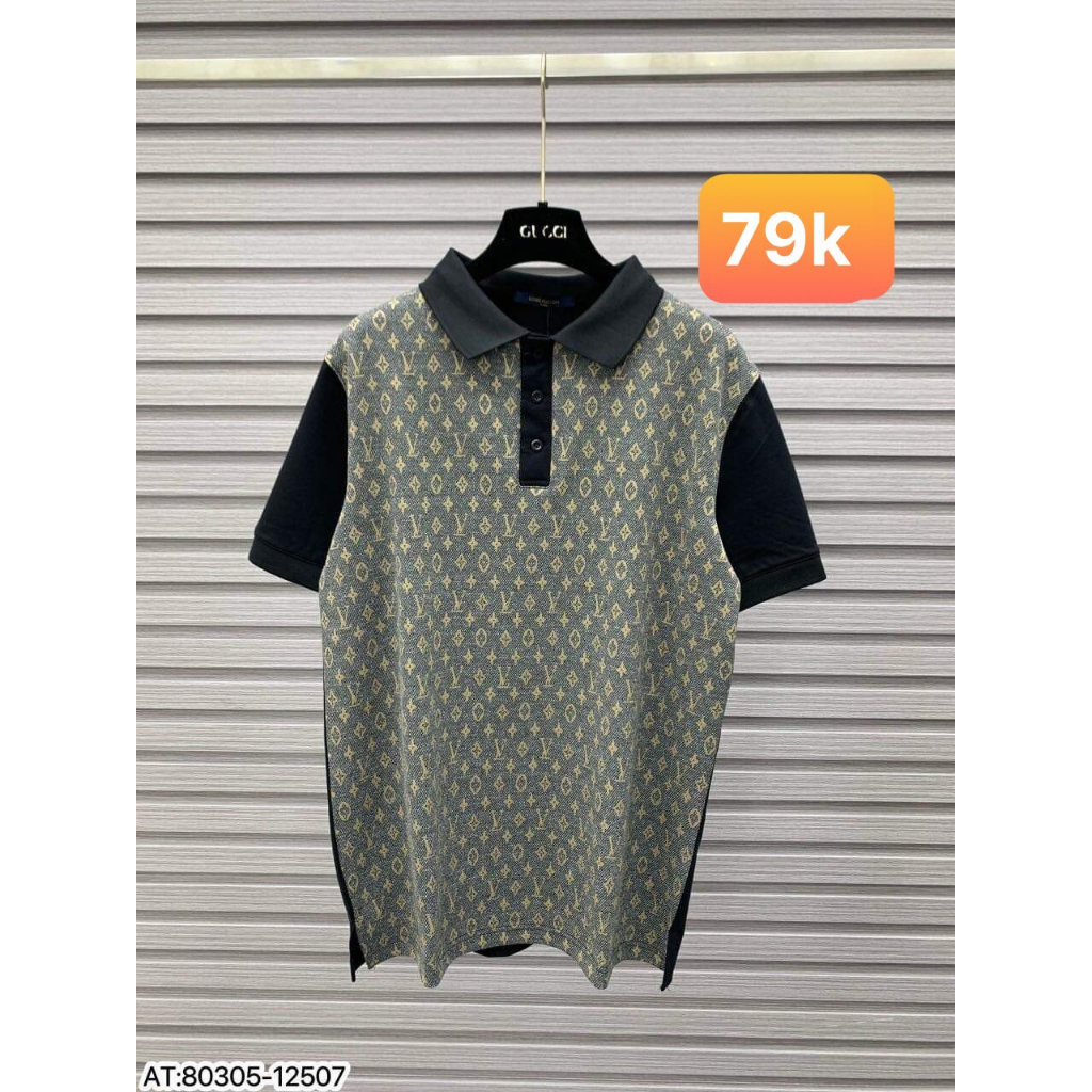 Áo polo rêu họa tiết LV