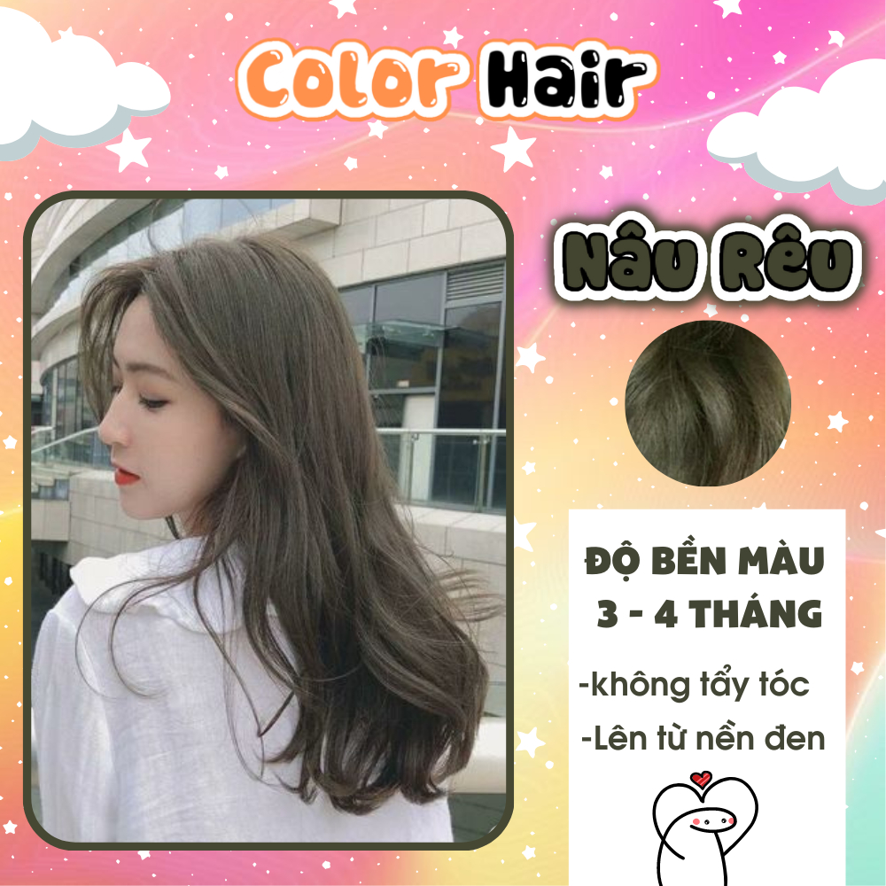 Thuốc nhuộm tóc, thuốc nhuộm tóc tại nhà NÂU RÊU, tặng kèm oxy trợ dưỡng và bao tay