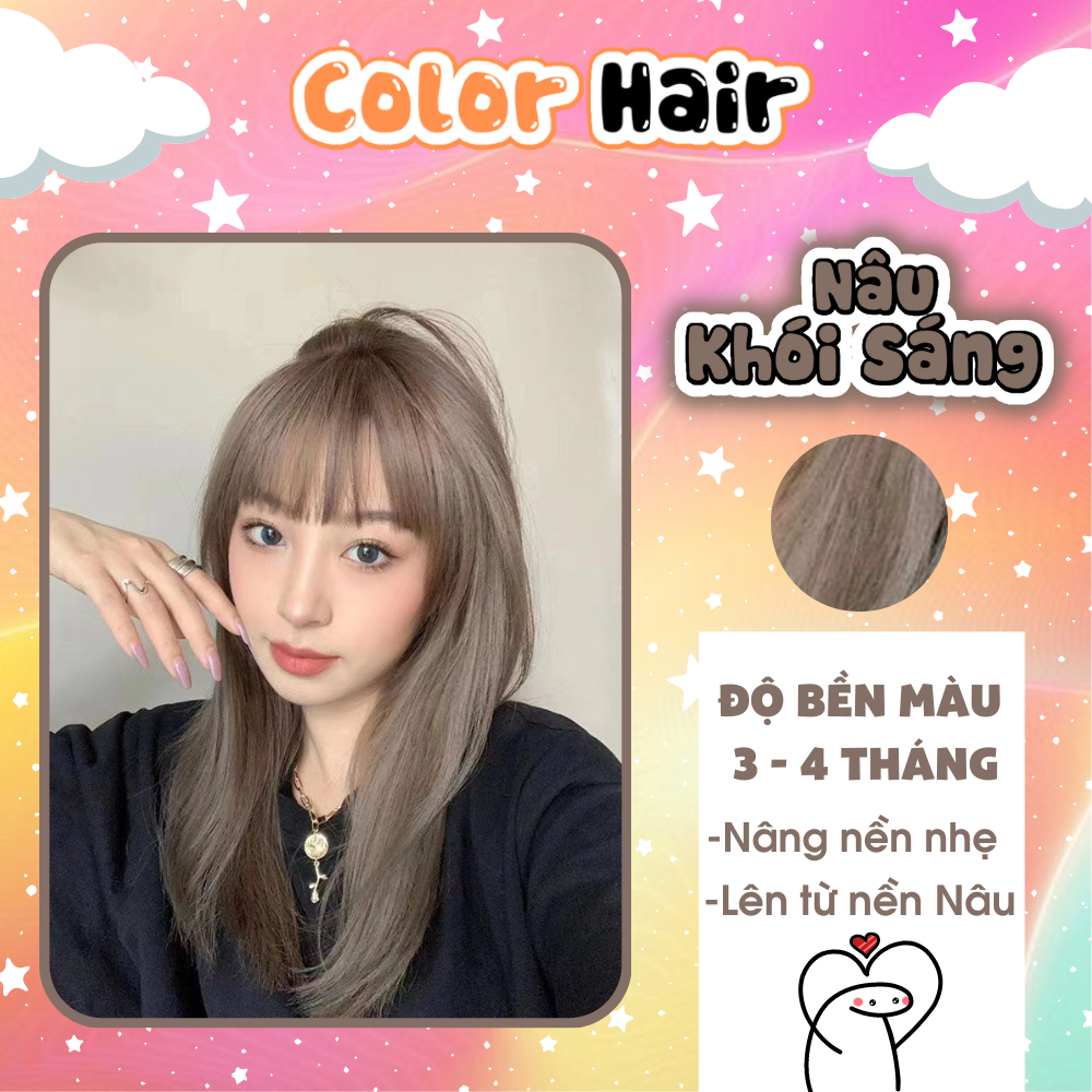 Thuốc nhuôm tóc, thuốc nhuộm tóc tại nhà NÂU KHÓI, tặng kèm oxy trợ dưỡng và bao tay