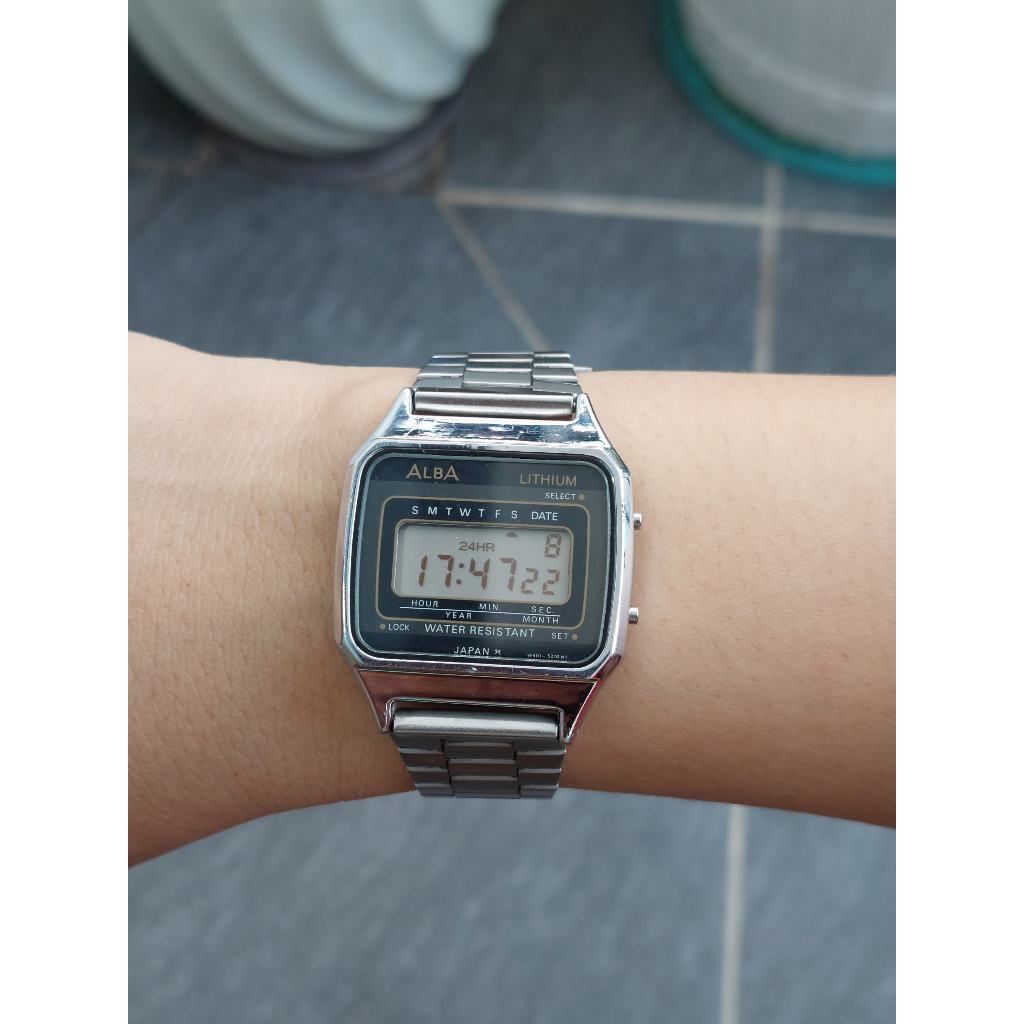 Đồng hồ nam Alba điện tử mặt đen chạy pin hàng Si