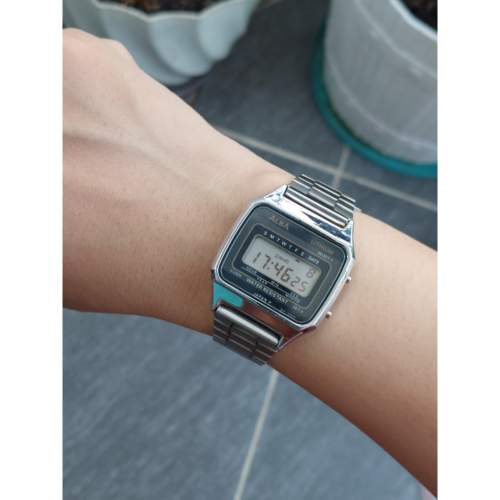 Đồng hồ nam Alba điện tử mặt đen chạy pin hàng Si