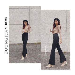 Quần ống loe cạp cao nữ loe xẻ gấu Hot trend- đi làm đi chơi siêu xinh QL01