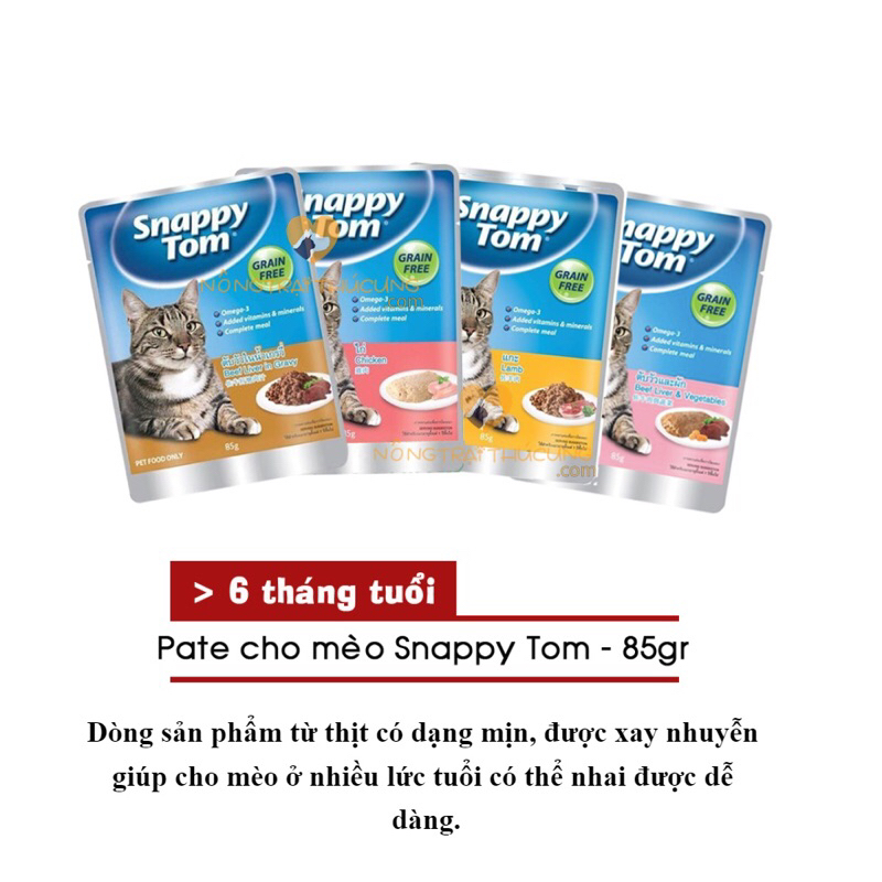 Thức Ăn Pate SNAPPY TOM Cho Mèo Lớn Dạng Gói 85g