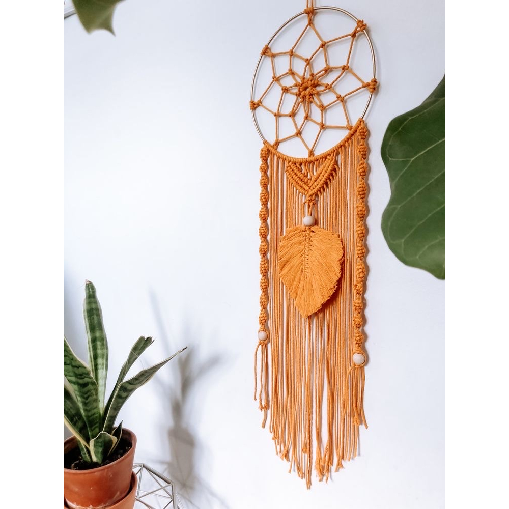 Dreamcatcher macrame treo tường trang trí lá