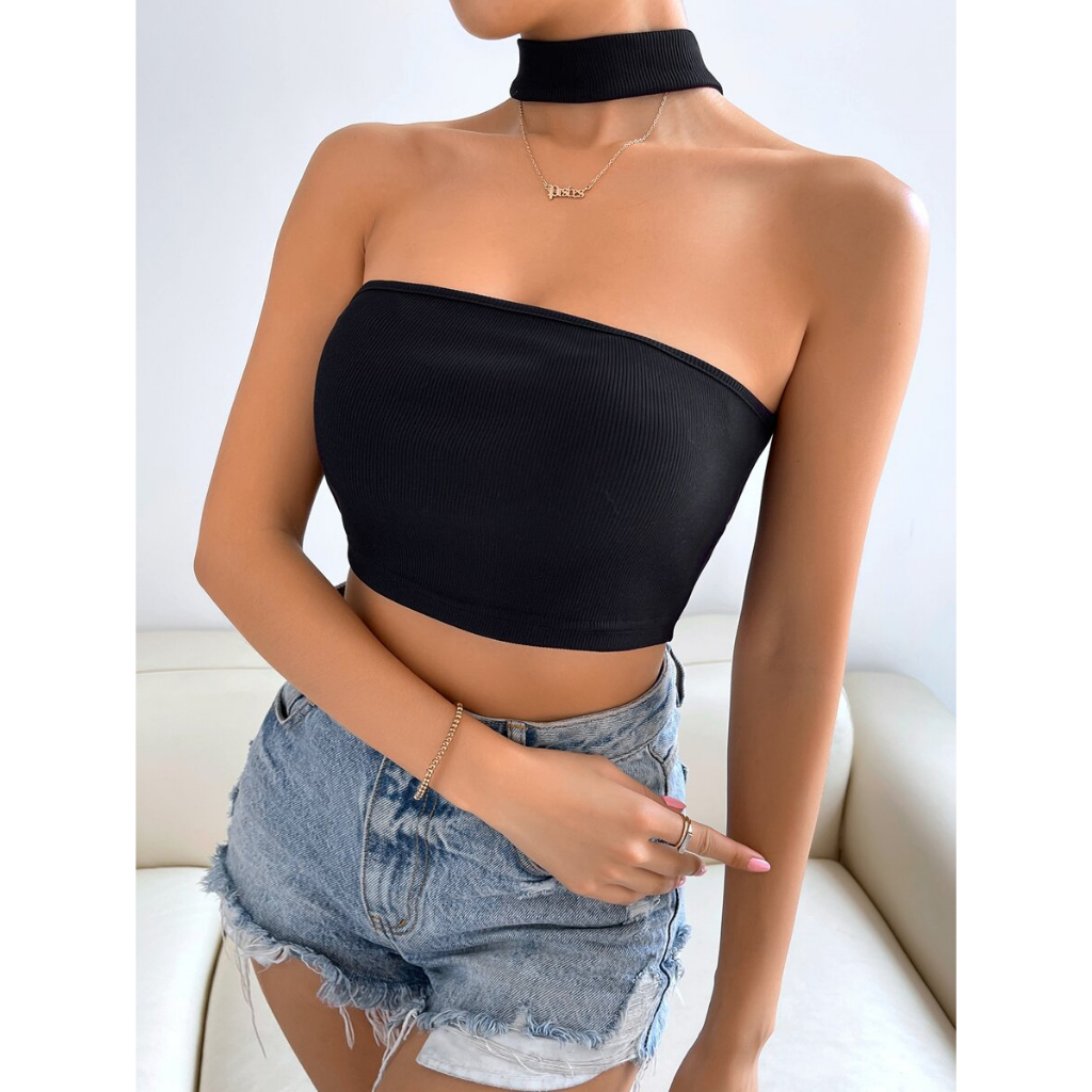 Áo quây dây cổ chocker JUNE.SG Áo croptop quây ngang Áo quây không mút ngực ôm body D022