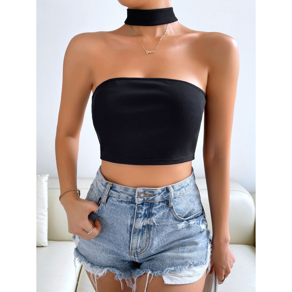 Áo quây dây cổ chocker JUNE.SG Áo croptop quây ngang Áo quây không mút ngực ôm body D022