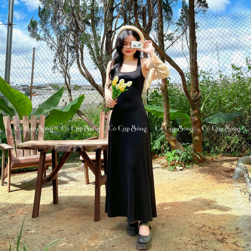 CÔ CÚP BÔNG Đầm Dài cổ chữ U dáng xoè thanh lịch phù hợp dạo phố, đi chơi Thông thường