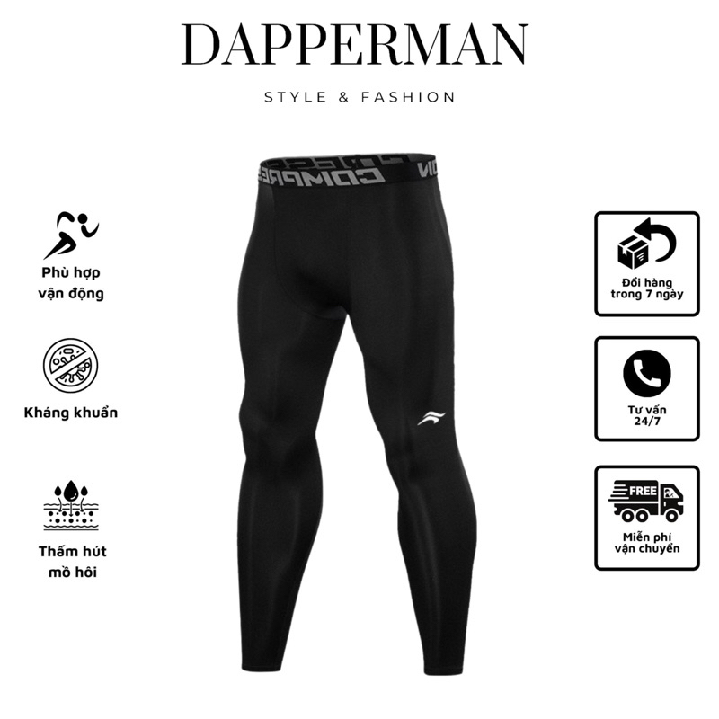 Quần legging đen tập gym thể thao cho nam giới giữ nhiệt thoáng khí DAPPERMAN