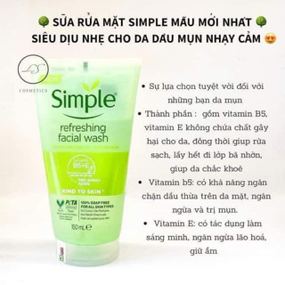 Sữa rửa mặt Simple siêu lành tính