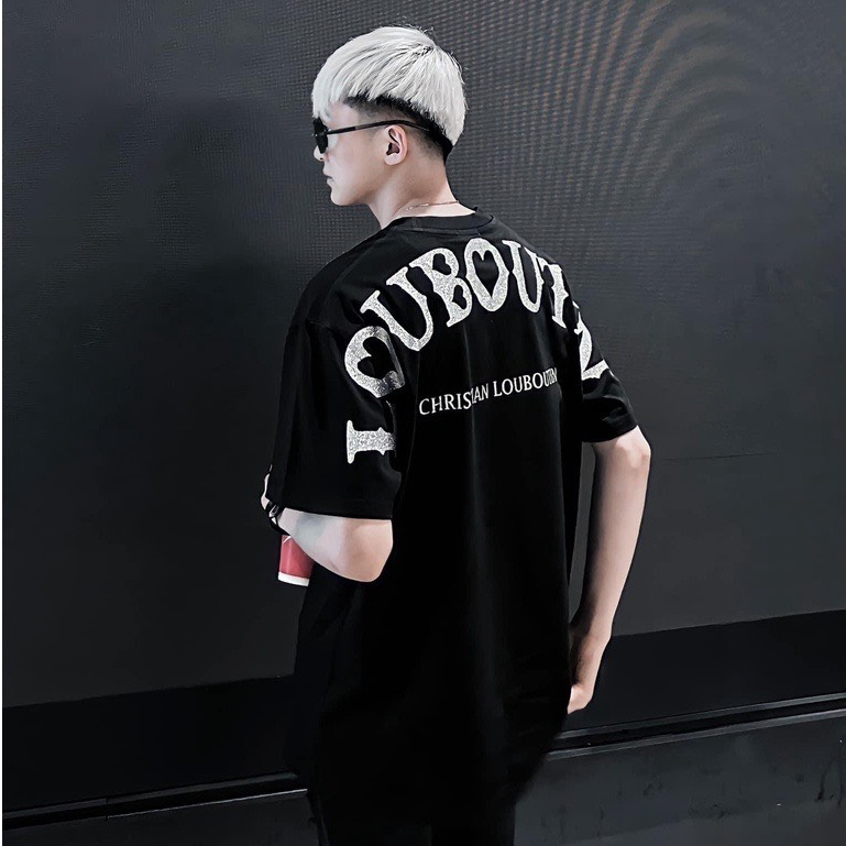 Áo Thun Louboutin In Nhũ Kim Tuyến Vải Cotton 100% , Áo Phông Nam Nữ I Love Louboutin Cao Cấp