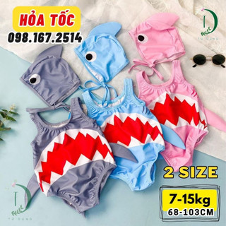 Set đồ bơi hình cá mập / baby shark có kèm mũ cho bé từ 7-15kg - Đồ bơi hình cá mập dễ thương