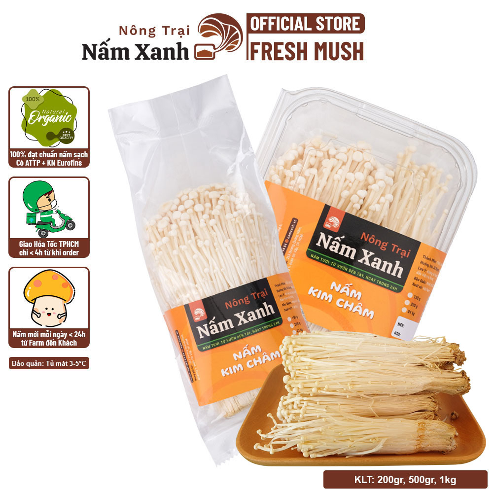 [HCM] Nấm Kim Châm Tươi 200gr Ngon Sạch Ngọt Vị Cho Các Món Lẩu - Nông Trại Nấm Xanh