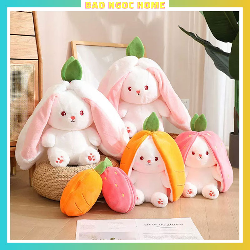 Thú Bông Thỏ Tai Dài Hình Dâu Tây-Thú Nhồi Bông Trong Củ Carrot 2 Trong 1 Cực Đáng Yêu
