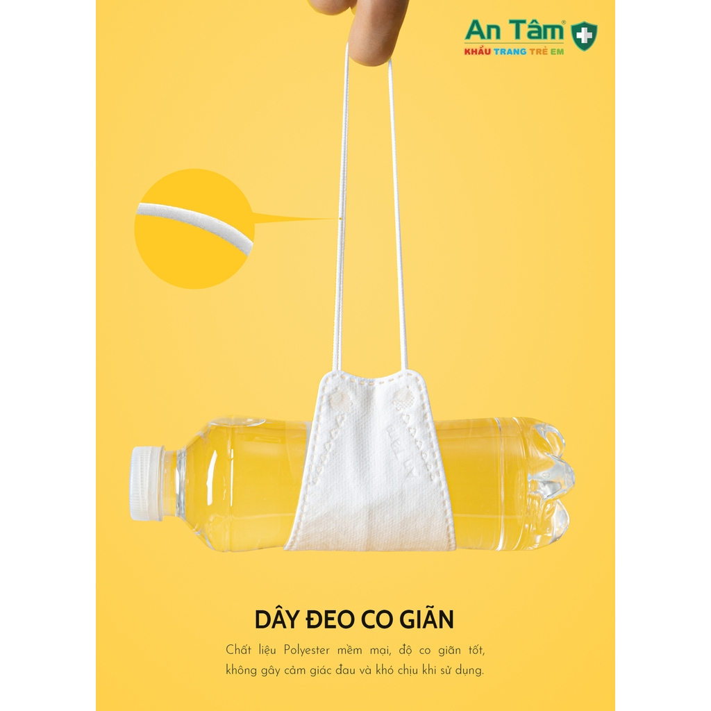 Khẩu Trang KF94 An Tâm trẻ em - Khẩu Trang 4d cho bé không đau tai, vải không dệt - Thùng 300 cái