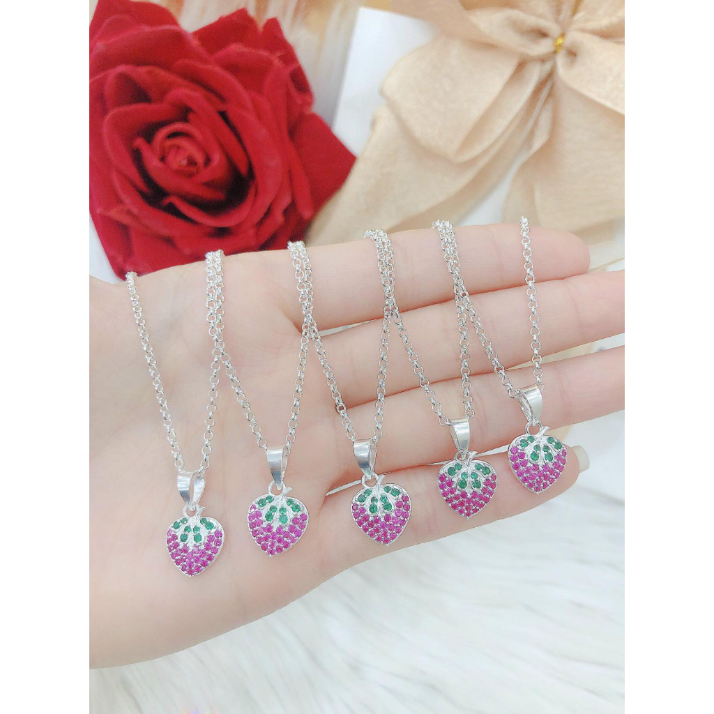 dây chuyền bạc mặt dâu cho bé_ bạc kim hưng