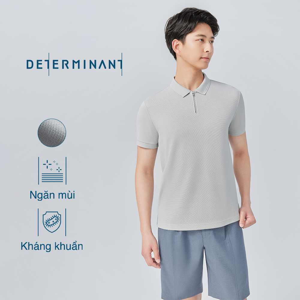 Áo thun nam Polo Cotton kháng khuẩn ngăn mùi thương hiệu Determinant - màu Xám Khóa kéo ở cổ [P07]