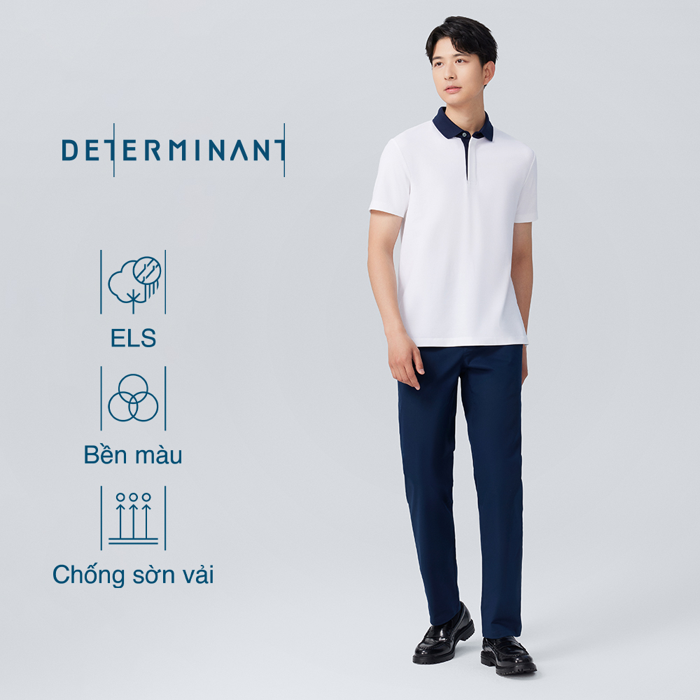 Áo thun nam Polo Pique thấm hút thoáng khí thương hiệu Determinant - màu Trắng phối cổ Xanh Navy [P08]