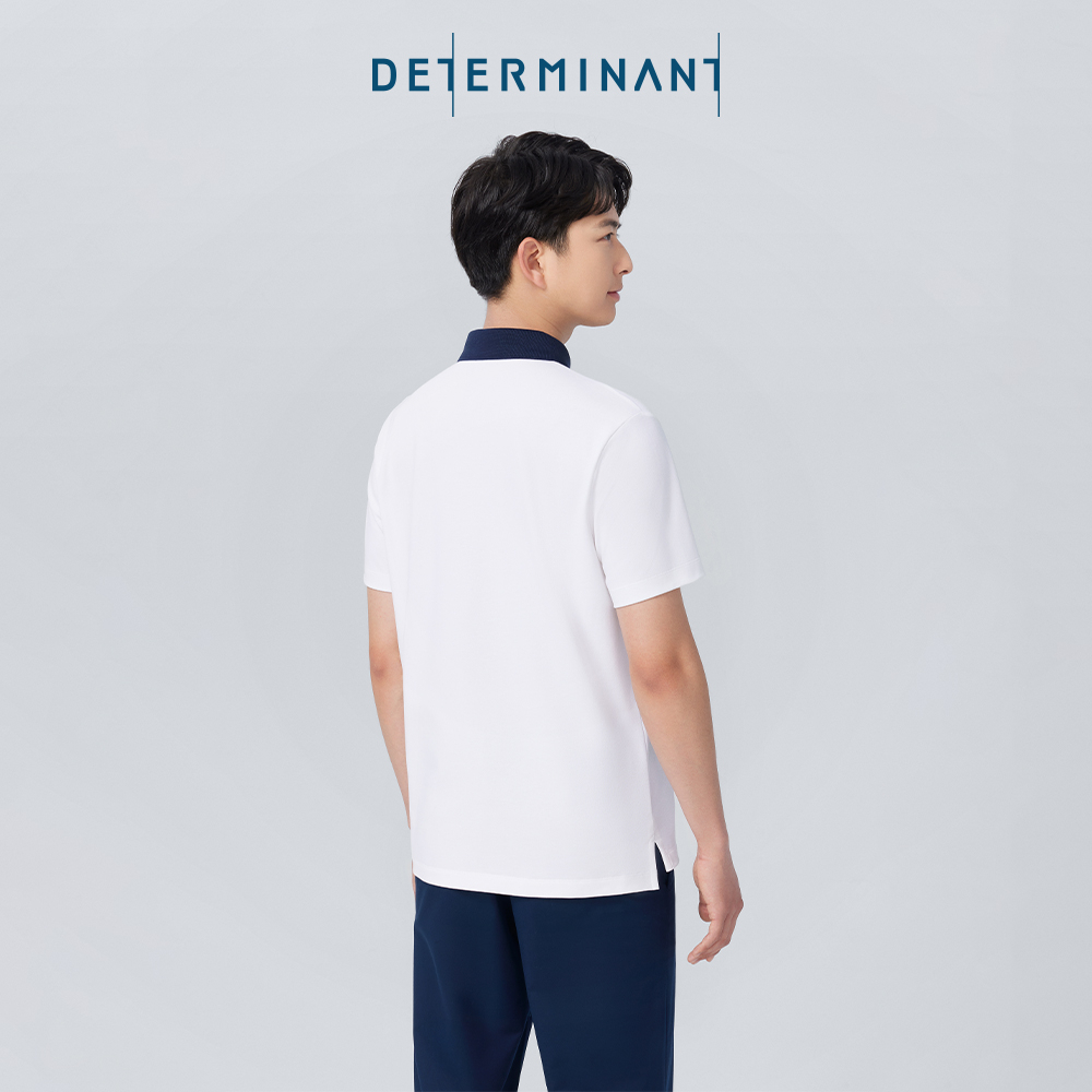 Áo thun nam Polo Pique thấm hút thoáng khí thương hiệu Determinant - màu Trắng phối cổ Xanh Navy [P08]