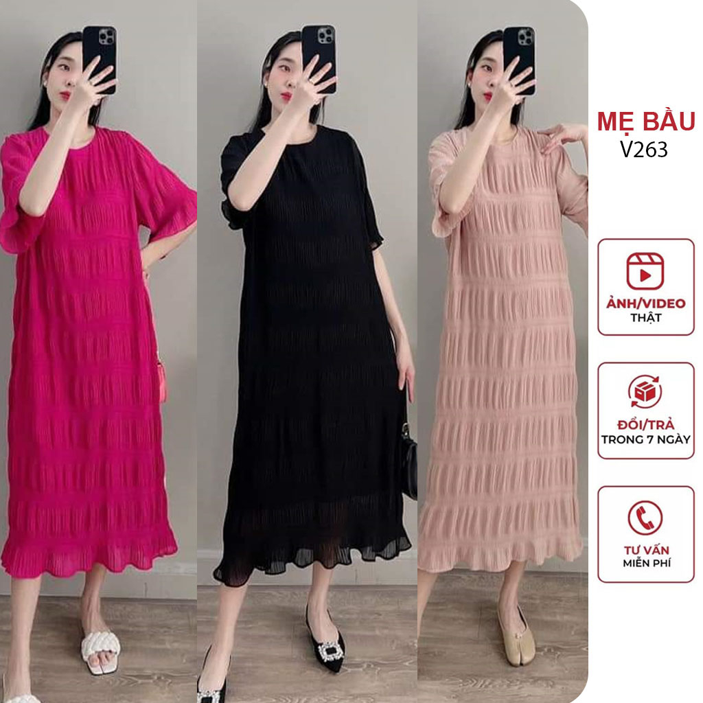 ĐẦM VÁY BẦU CÔNG SỞ MÙA HÈ HÀNG THIẾT KẾ ĐẸP XẾP LI SÓNG CỰC SANG - ĐẦM BẦU MAXI DÁNG DÀI XINH FREESIZE