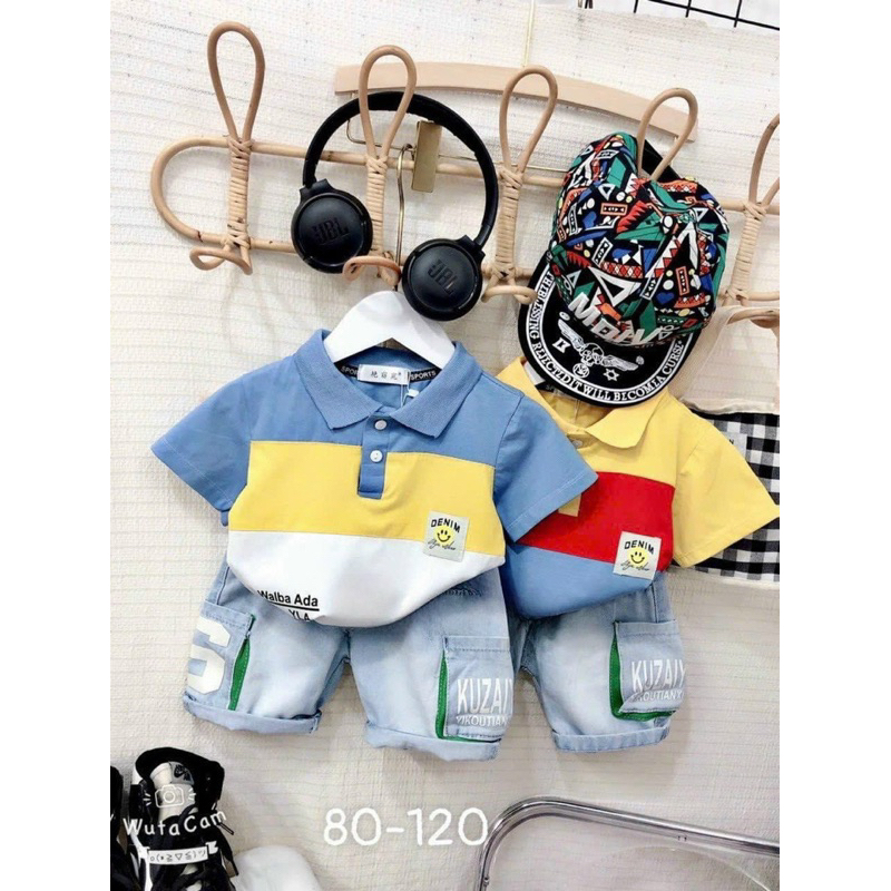 (8-20kg) giá sỉ set áo cotton cổ trụ quần jean túi hộp bé trai chất qc đẹp Jane kids
