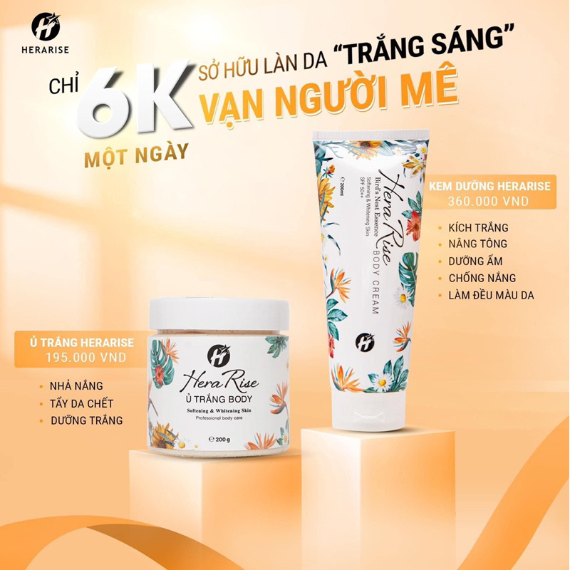 Combo ủ trắng+kem body chống nắng dưỡng trắng Hera