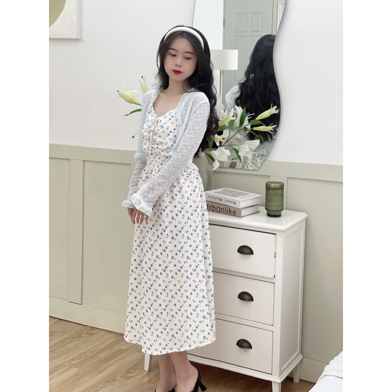 Set Đầm Kèm Áo Khoác Hoa Hồng CONMEODEN - LAURA SET