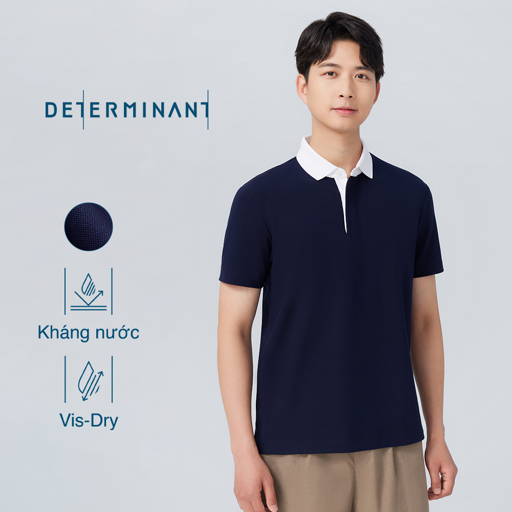 Áo thun nam Polo Pique thấm hút thoáng khí thương hiệu Determinant - màu Xanh Navy phối cổ Trắng [P08]