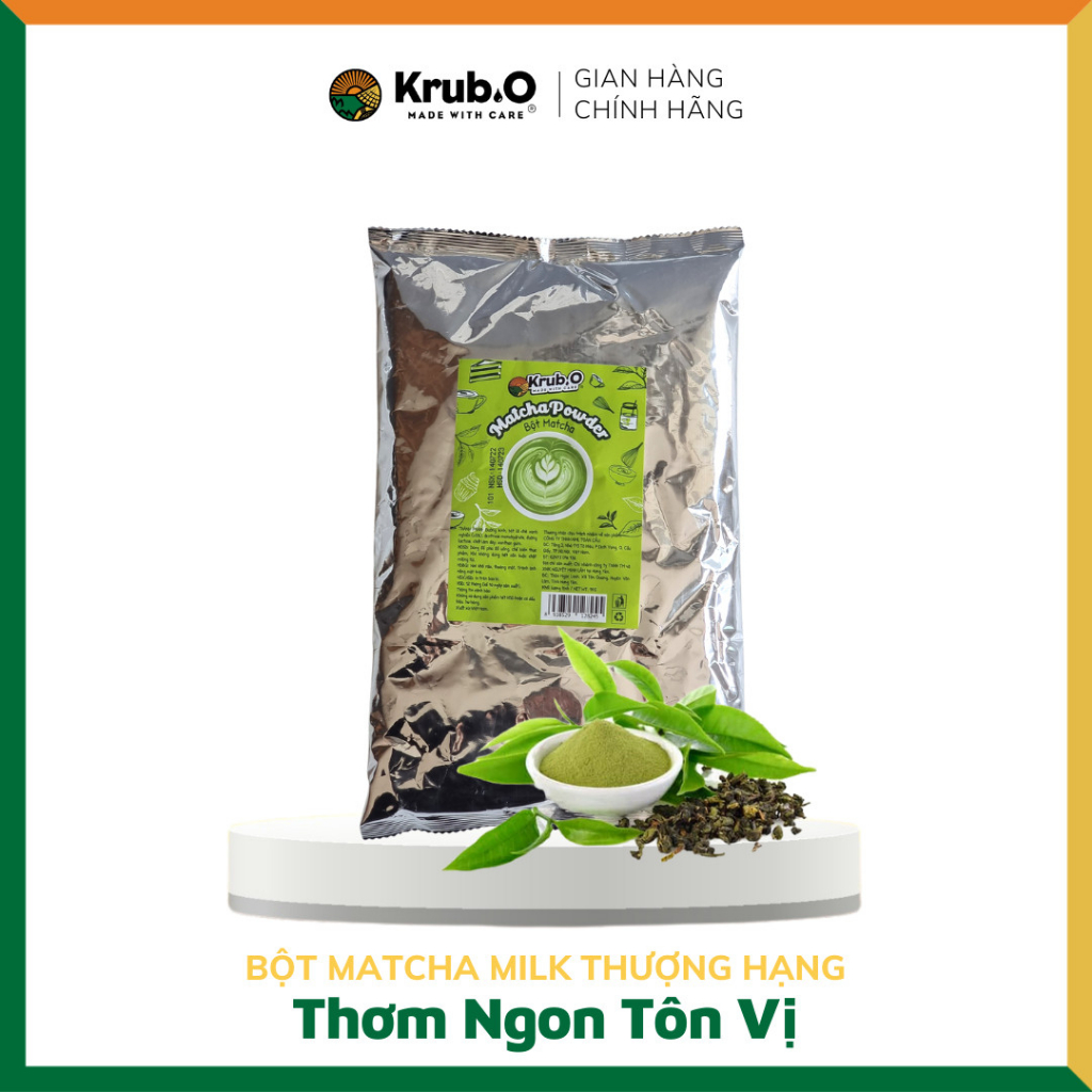 Bột matcha bột trà xanh Krub.O thơm đậm vị pha trà sữa topping dẻo dai sản xuất dây chuyền chất lượng cao túi 1kg