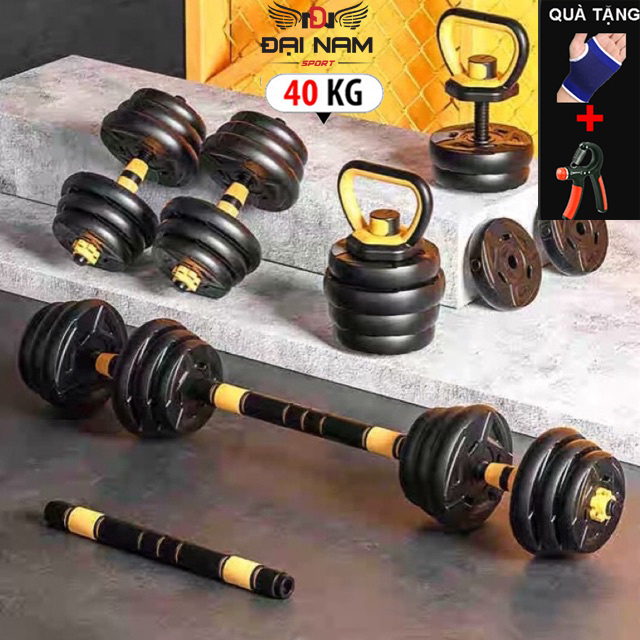 Bộ Tạ Tập Tay 40kg Đa Năng Điều Chỉnh Kết Hợp 5 Trong 1 Kèm Tạ Ấm Đại Nam Sport + Tặng Găng Tay Tập Tạ