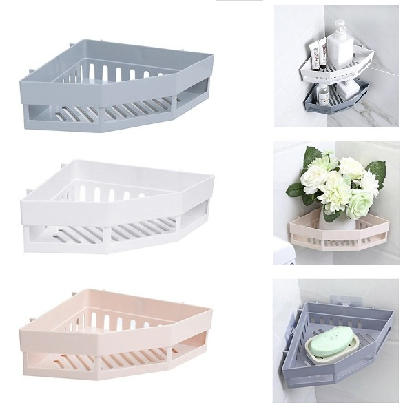 Kệ Góc Vuông Nhà Tắm, Nhà Bếp Đa Năng Bằng Nhựa Cứng Cao Cấp Dán Tường Tiện Dụng.