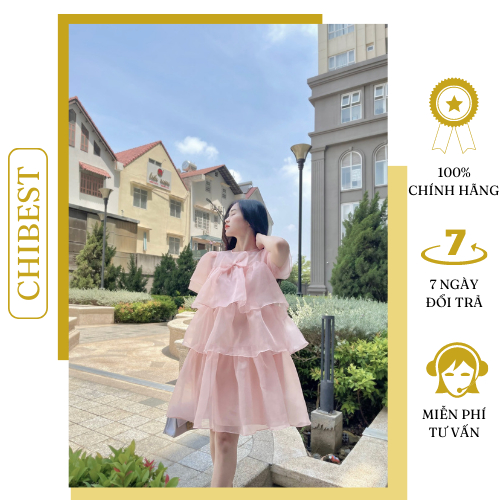 Đầm babydoll voan tầng nơ ngực tiểu thư bánh bèo CHIBEST HDC320