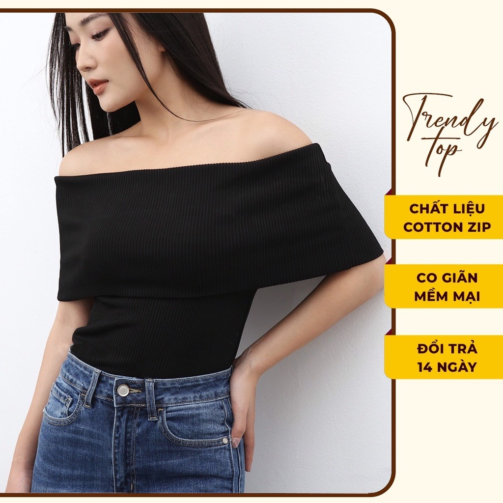 Áo trễ vai - Áo tiểu thư hở vai quyến rũ chất liệu thun gân co giãn AT29, TRENDY TOP