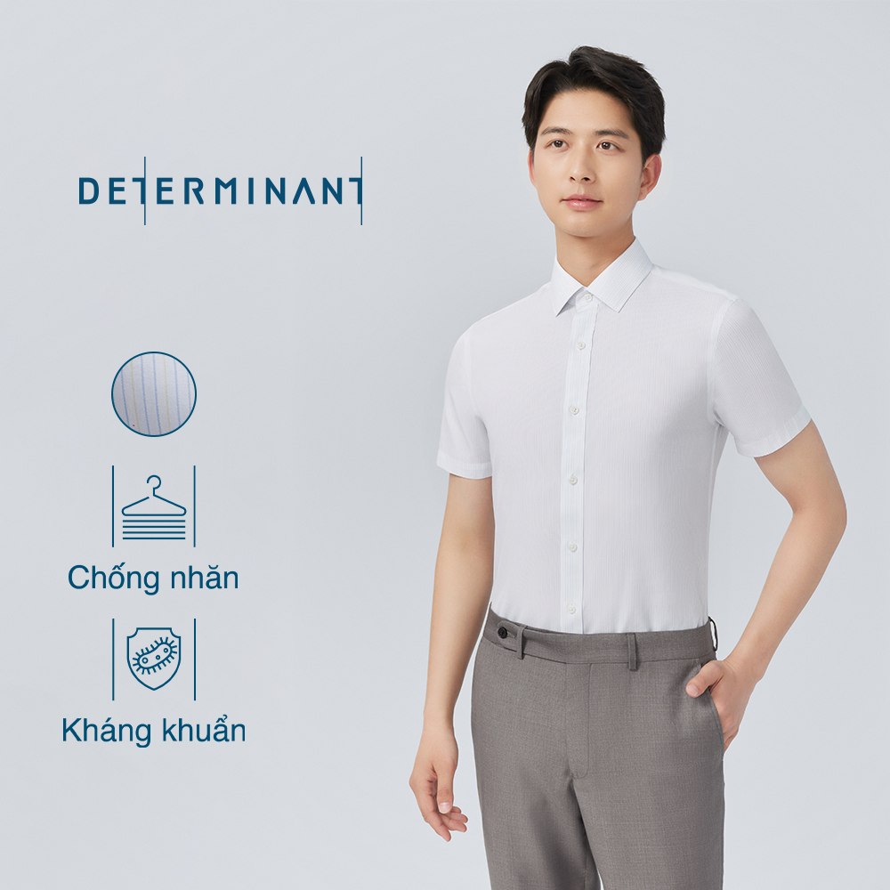 Áo sơ mi nam tay ngắn Cotton chống nhăn kháng khuẩn thương hiệu Determinant - màu Trắng [301]