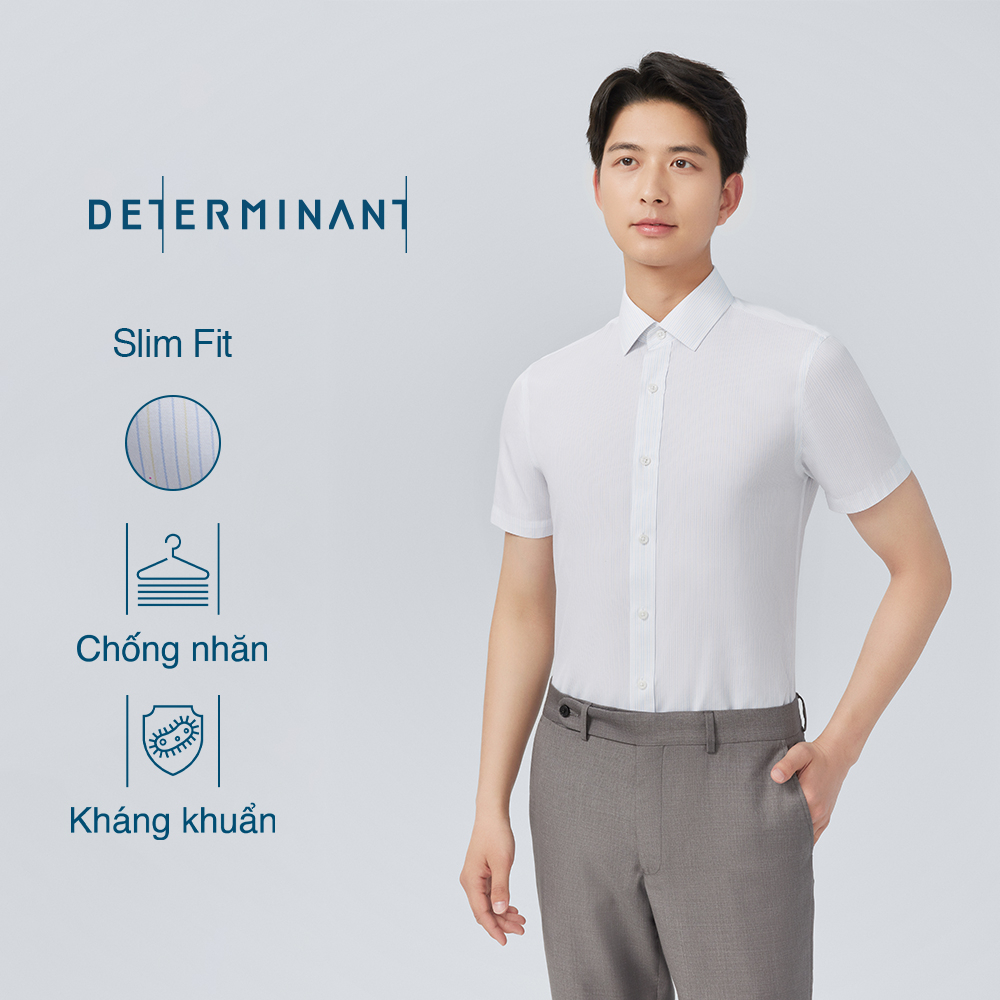 Áo sơ mi nam tay ngắn Cotton chống nhăn kháng khuẩn thương hiệu Determinant - màu Trắng [301]