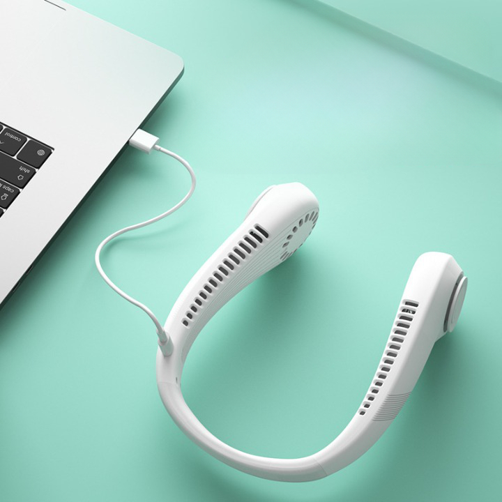 Quạt đeo cổ mini không cánh có màn hình led hiển thị, quạt sạc USB tiện dụng khi ra ngoài