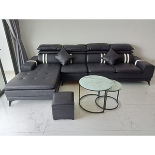 Sofa góc L bọc da công nghiệp