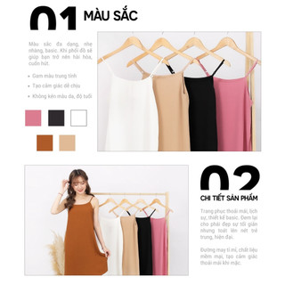 Váy 2 dây dài suông chất đũi lụa trơn basic nữ TANOSA