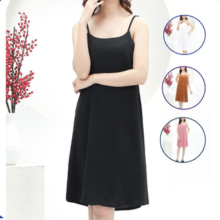 Váy 2 dây dài suông chất đũi lụa trơn basic nữ TANOSA