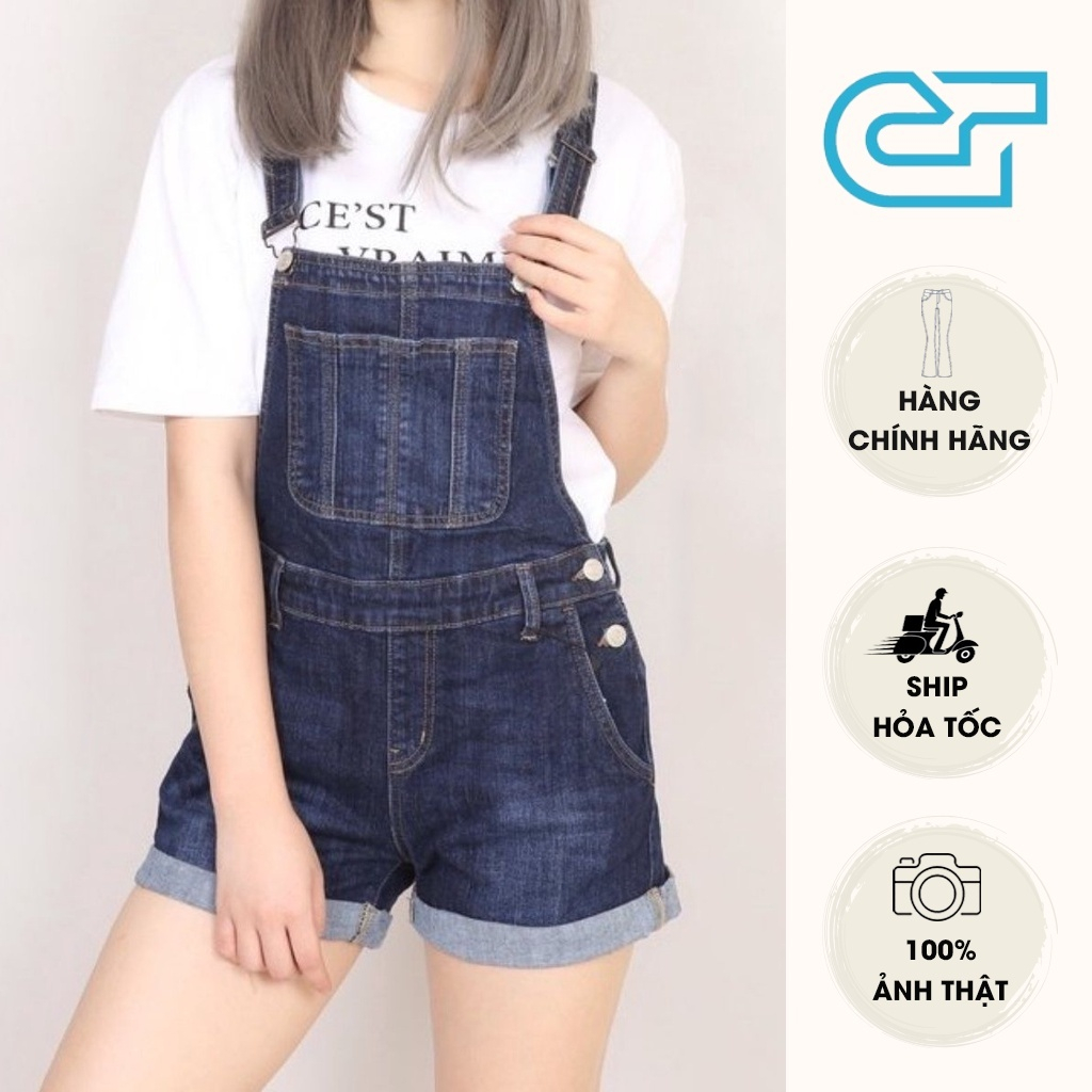 Quần yếm nữ jean dạng short phối túi trước ngực phong cách trẻ trung phóng khoáng CP58, CT JEANS