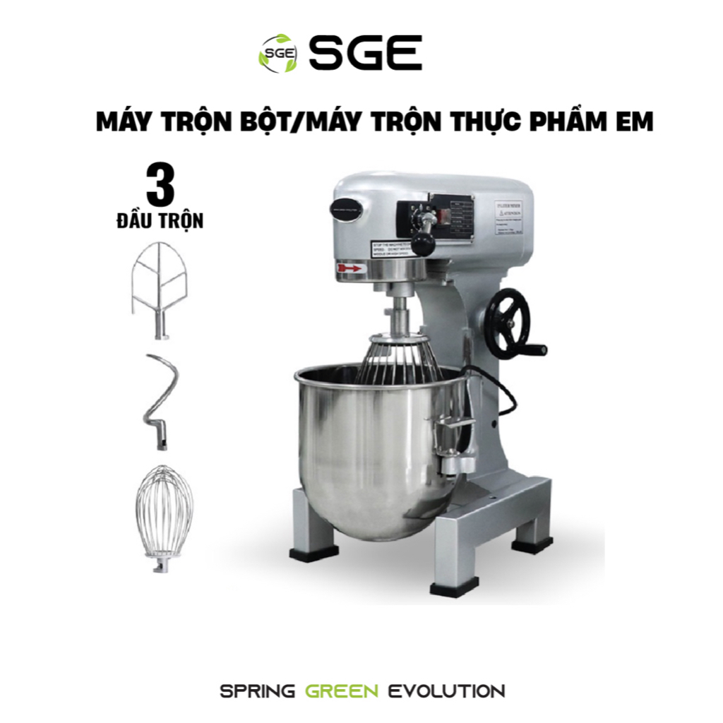 Máy Trộn Thực Phẩm Công Nghiệp SGE EM Tuỳ Chỉnh Đa Tốc Độ Nồi Trộn Tiêu Chuẩn Inox Có Nhiều Size Máy Tặng Kèm 3 Đầu Trộn