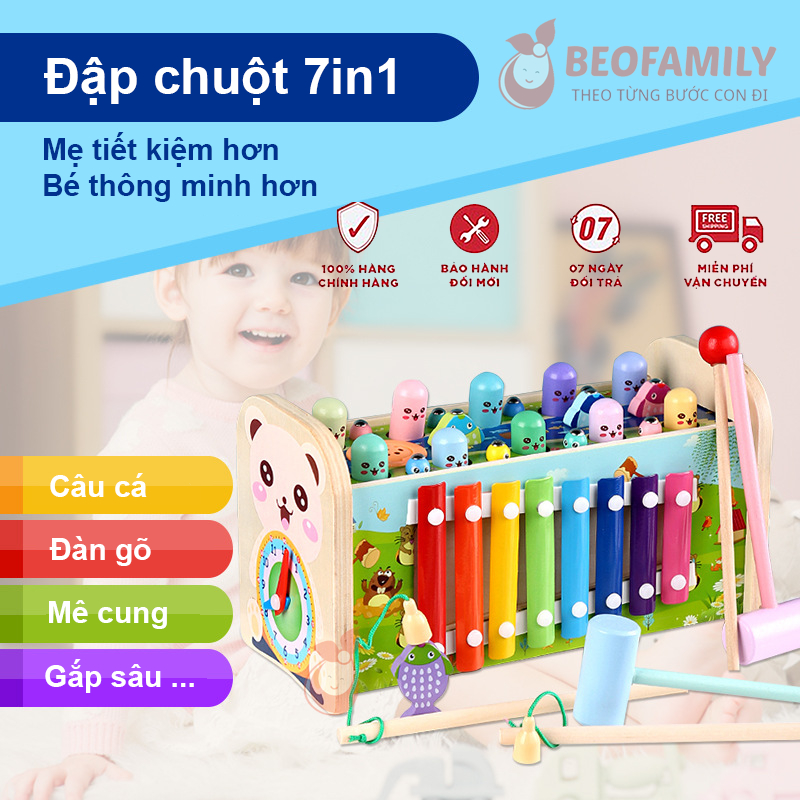 Đồ Chơi Đập Chuột 7in1 - Có Đàn - Đồng Hồ, Đồ Chơi Câu Cá Cho Bé BEOFAMILY