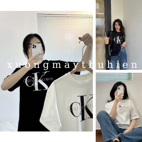 Áo thun CK cổ tròn chất cotton khô 3158 / Áo phông tay lỡ thời trang nữ 4 màu basic dễ mặc xuongmaythuhien
