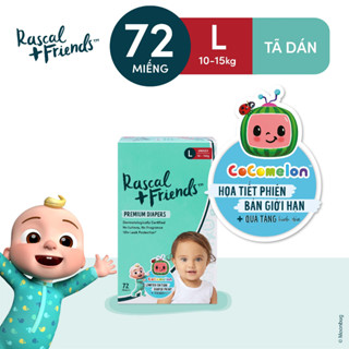 Tã/Bỉm Dán Rascal + Friends Cocomelon Size  L (10-15kg) 72 miếng - Kèm sticker ngẫu nhiên