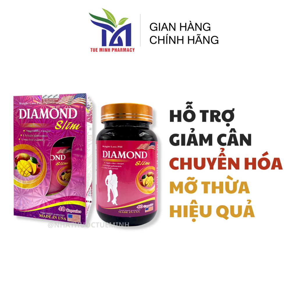 Viên Uống Giảm Cân DIAMOND SLIM USA 40 Viên Giảm Hấp Thụ Chất Béo Giảm Thèm Ăn Hỗ Trợ Giảm Béo An Toàn Hiệu Quả