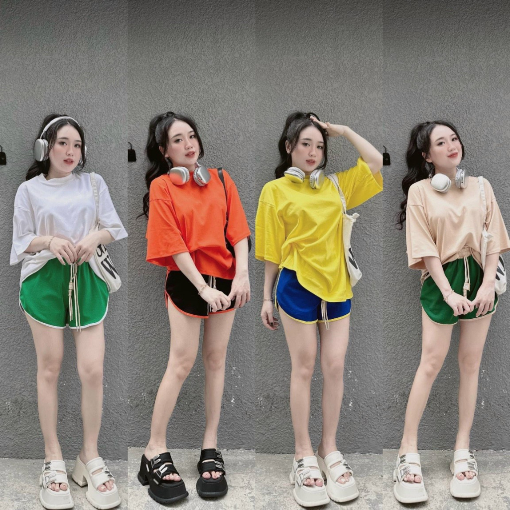 Set bộ thun áo form rộng mix quần vạt bầu phối viền trẻ trung, năng động thích hợp cho các nàng đi chơi, đi dạo phố